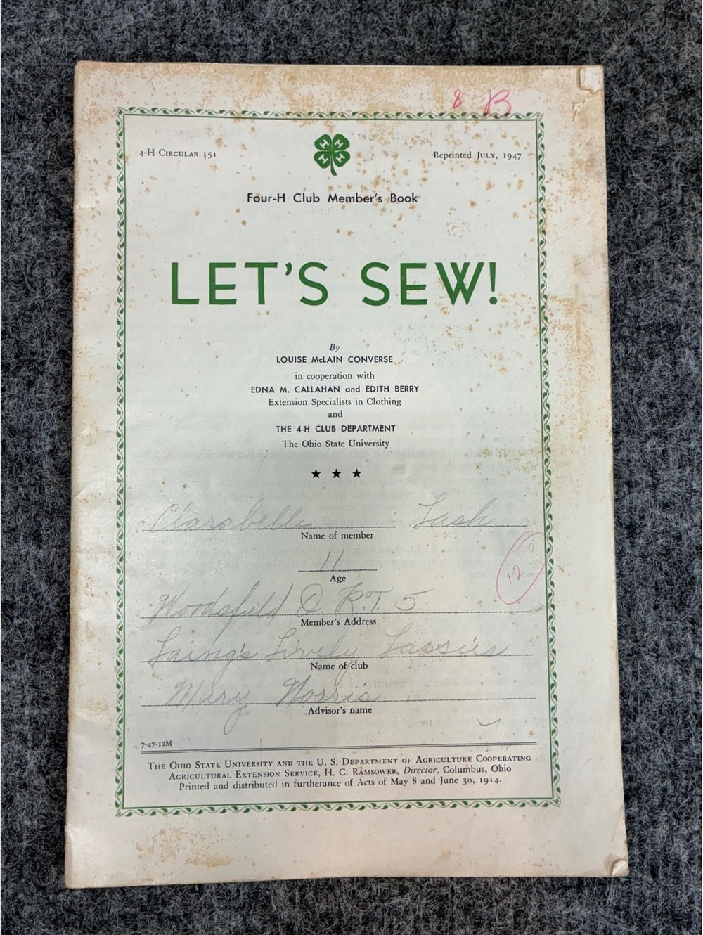 Let's Sew! Four 4-H Club Member's Book Reprinted July 1947